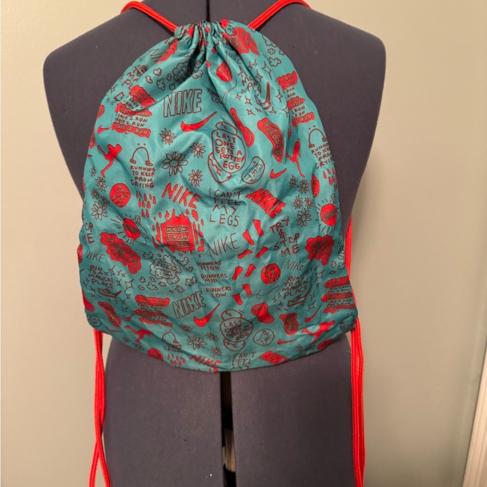Nike Teal and Orange Graphic Drawstring Bag